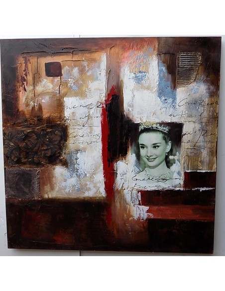 Quadro Audrey Hepburn la regina del cinema mito ad olio cm 100x100 dipinto 1 artisti attori attrici
