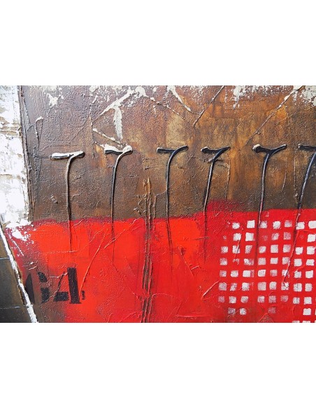 Quadro floreale tupipani bianchi su base rossa astratto ad olio cm 100x100 dipinto 2