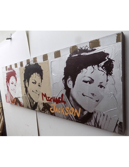 Quadro Michael Jackson il re del pop ad olio cm 150x50 testata letto dipinto 5 artisti musica