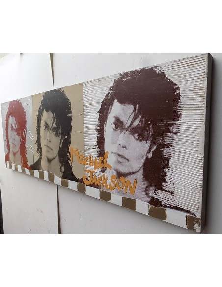 Quadro Michael Jackson il re del pop ad olio cm 150x50 testata letto dipinto 6 artisti musica