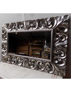 Specchio barocco in legno intarsiato cm 150x90 argento...