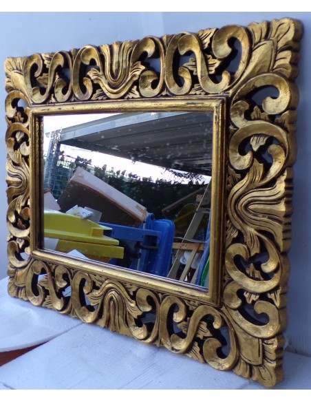 Specchio barocco in legno intarsiato cm 80x60 oro anticato mod. valencia