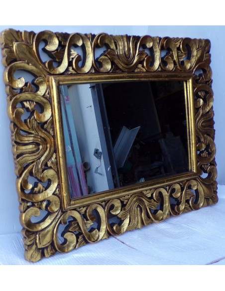 Specchio barocco in legno intarsiato cm 80x60 oro anticato mod. valencia
