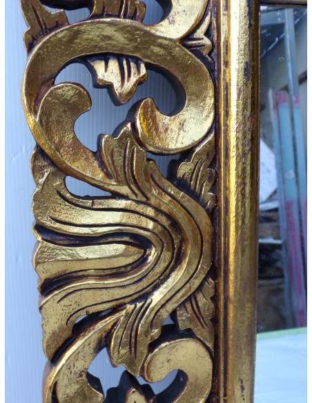 Specchio barocco in legno intarsiato cm 80x60 oro anticato mod. valencia