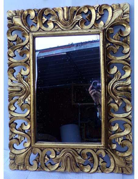 Specchio barocco in legno intarsiato cm 80x60 oro anticato mod. valencia