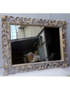 Specchio barocco in legno intarsiato cm 120x90 bianco...