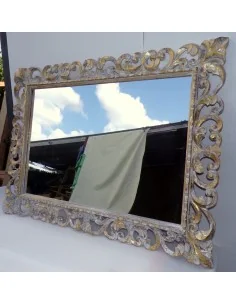 Specchio barocco in legno intarsiato cm 120x90 bianco... 2