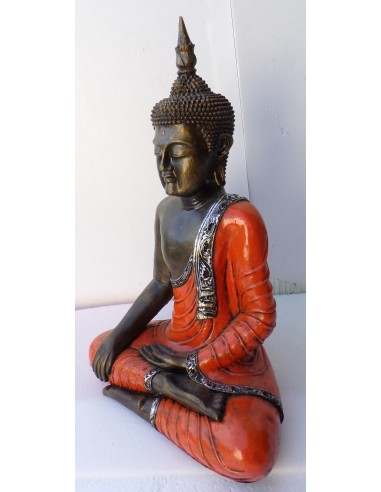Buddha Thai in resina colorata veste arancio...
