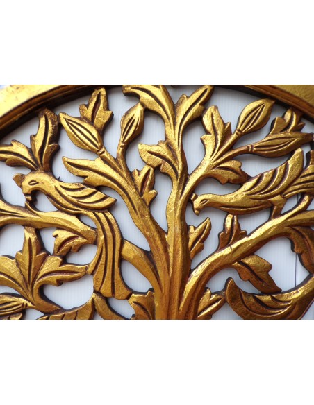 Pannello albero della vita in legno traforato cm 60 oro tondo