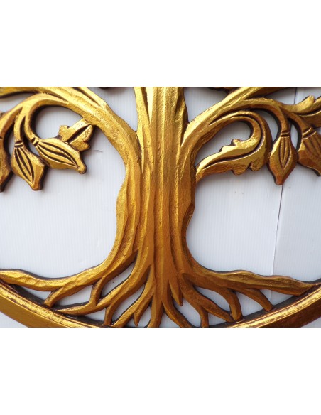 Pannello albero della vita in legno traforato cm 60 oro tondo