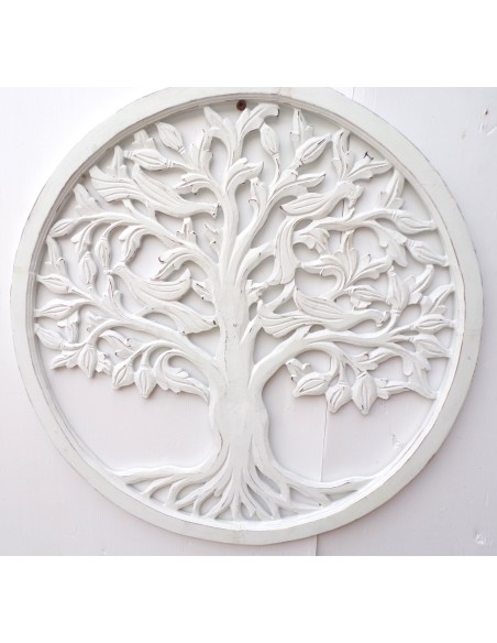 Pannello albero della vita in legno traforato cm 60 bianco tondo