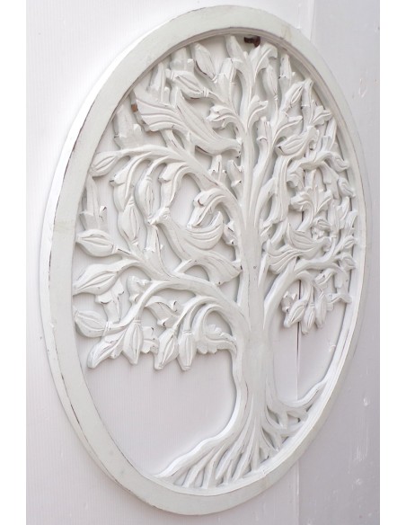 Pannello albero della vita in legno traforato cm 60 bianco tondo