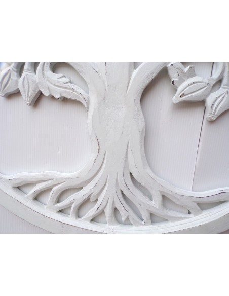 Pannello albero della vita in legno traforato cm 60 bianco tondo