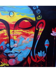 Quadro dipinto volto di Buddha arcobaleno cm 100x100... 2