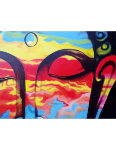 Quadro dipinto volto di Buddha arcobaleno cm...