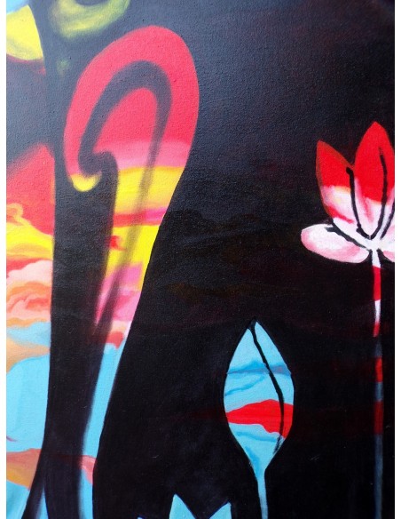 Quadro dipinto volto di Buddha arcobaleno cm 100x100 testata letto viso Budda bianco nero