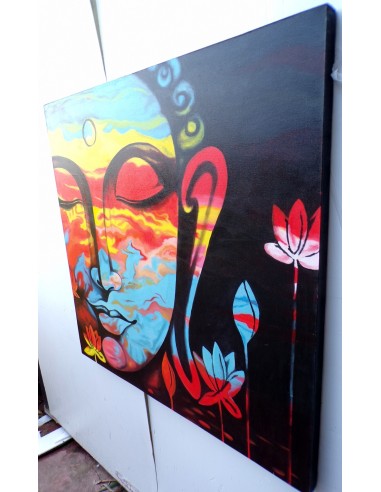 Quadro dipinto volto di Buddha arcobaleno cm...