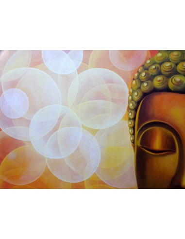 Quadro dipinto volto di Buddha arancio sole cm...