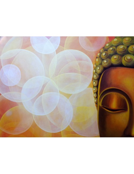 Quadro dipinto volto di Buddha arancio sole cm 150x100 testata letto viso Budda bianco nero