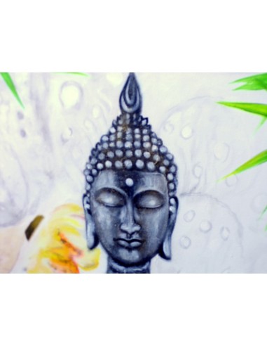 Quadro dipinto volto di Buddha Thai in foresta...