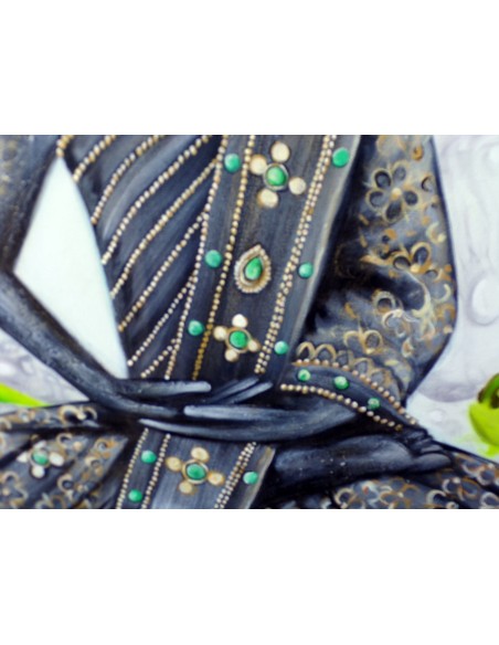 Quadro dipinto volto di Buddha Thai in foresta di bambù cm 150x100 testata letto viso Budda