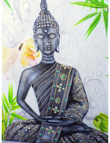 Quadro dipinto volto di Buddha Thai in foresta...