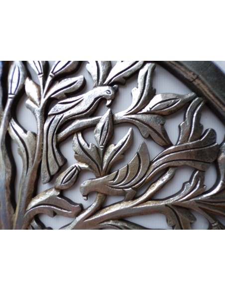 Pannello albero della vita in legno traforato cm 80 argento anticato tondo