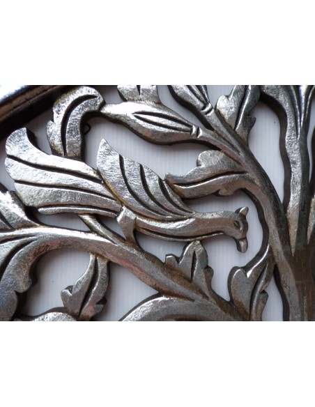 Pannello albero della vita in legno traforato cm 80 argento anticato tondo