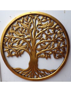Pannello albero della vita in legno traforato cm 80 oro...