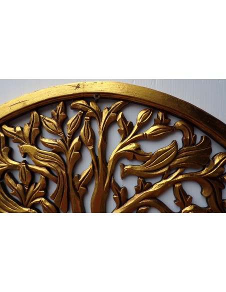 Pannello albero della vita in legno traforato cm 80 oro anticato tondo