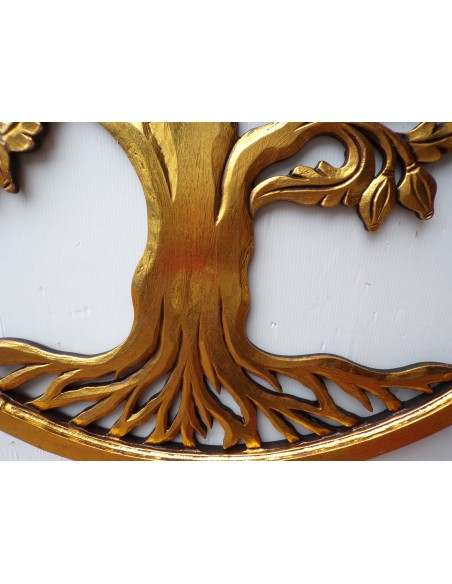 Pannello albero della vita in legno traforato cm 80 oro anticato tondo