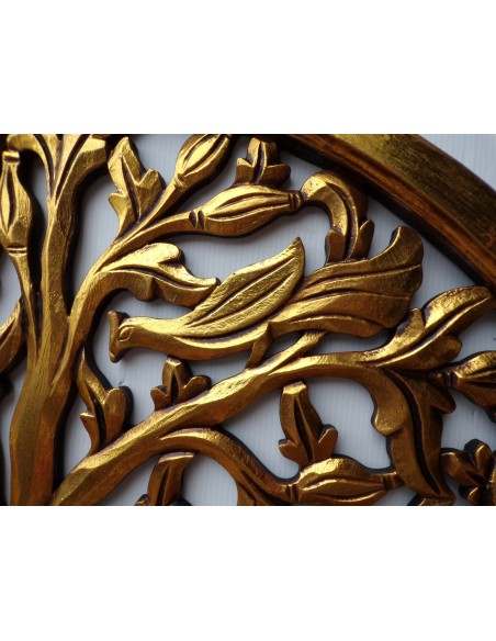 Pannello albero della vita in legno traforato cm 80 oro anticato tondo
