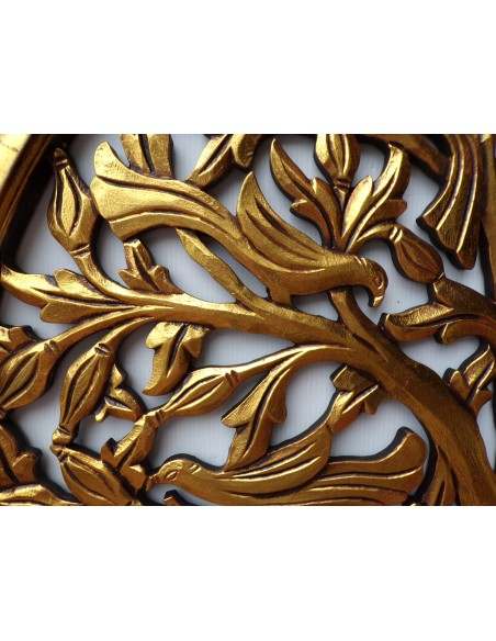 Pannello albero della vita in legno traforato cm 80 oro anticato tondo