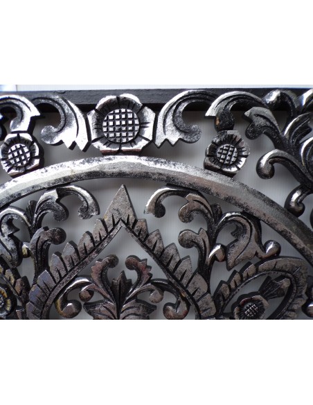 Pannello floreale in legno mdf traforato a mano cm 80x80 argento anticato quadro dipinto gold