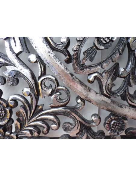 Pannello floreale in legno mdf traforato a mano cm 80x80 argento anticato quadro dipinto gold