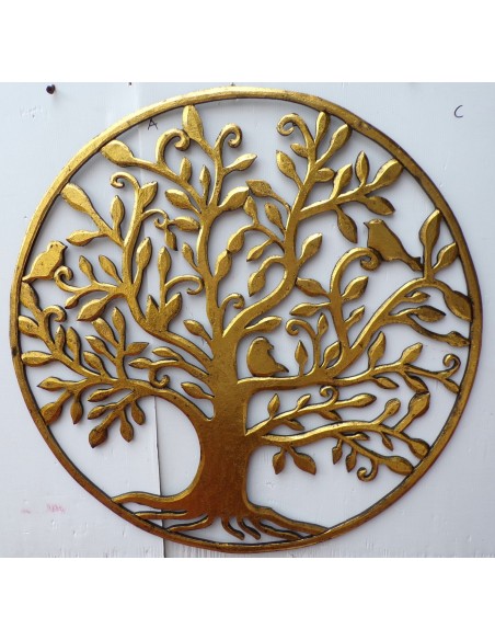 Pannello albero della vita in legno mdf traforato cm 80x80 oro tondo