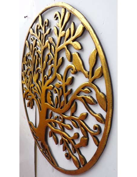 Pannello albero della vita in legno mdf traforato cm 80x80 oro tondo