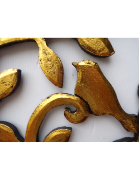 Pannello albero della vita in legno mdf traforato cm 80x80 oro tondo