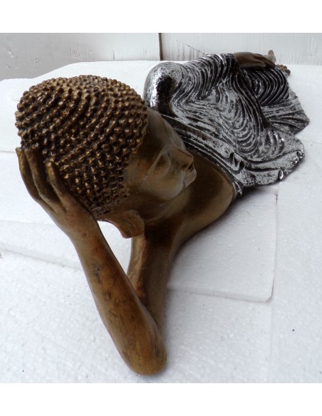 Buddha sdraiato in resina veste color argento realizzato a mano cm 58x15x17h h