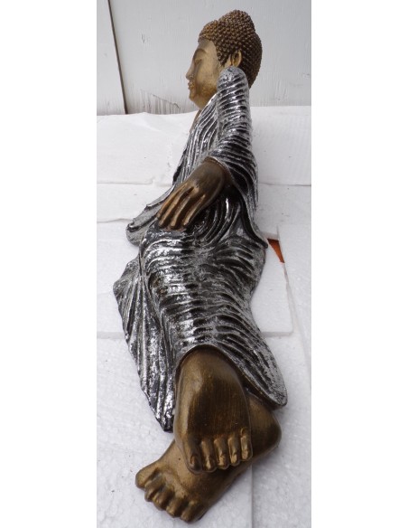 Buddha sdraiato in resina veste color argento realizzato a mano cm 58x15x17h h