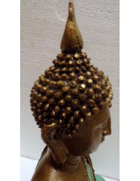 Buddha Thai in resina colorata veste turchese dipinta a mano cm 21x9x28h anticata