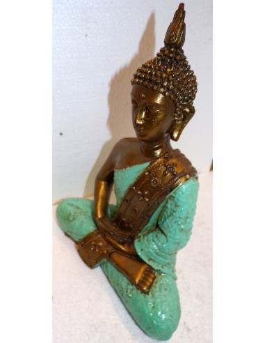 Buddha Thai in resina colorata veste turchese...