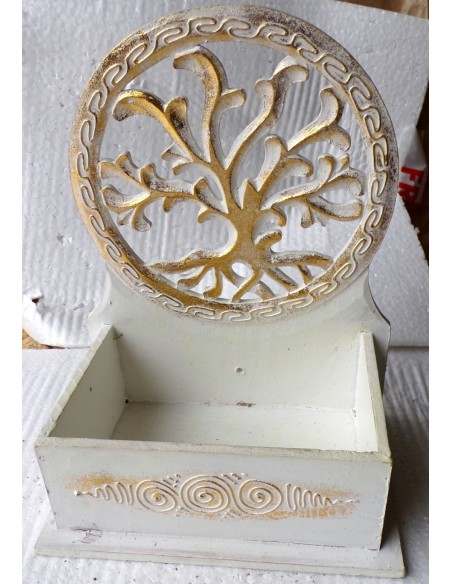 Scatola Portachiavi o svuota tasche anche muro in legno mdf con albero della vita bianco oro cm 20x14x20