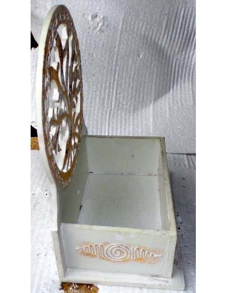 Scatola Portachiavi o svuota tasche anche muro in legno mdf con albero della vita bianco oro cm 20x14x20