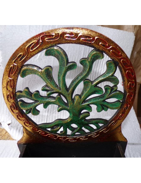 Scatola Portachiavi o svuota tasche anche muro in legno mdf con albero della vita verde oro cm 20x14x20