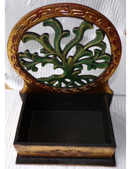 Scatola Portachiavi o svuota tasche anche muro in legno mdf con albero della vita verde oro cm 20x14x20