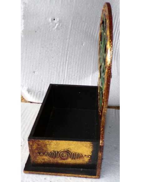 Scatola Portachiavi o svuota tasche anche muro in legno mdf con albero della vita verde oro cm 20x14x20