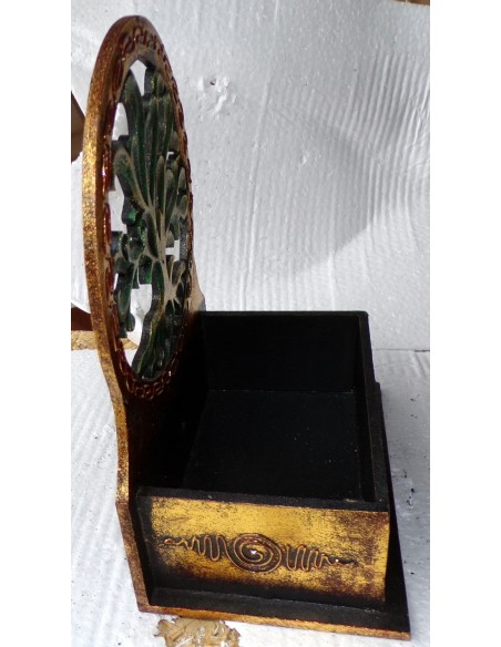 Scatola Portachiavi o svuota tasche anche muro in legno mdf con albero della vita verde oro cm 20x14x20