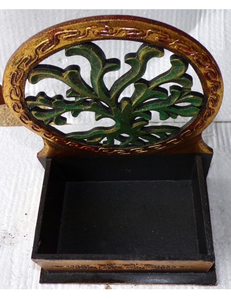 Scatola Portachiavi o svuota tasche anche muro in legno mdf con albero della vita verde oro cm 20x14x20