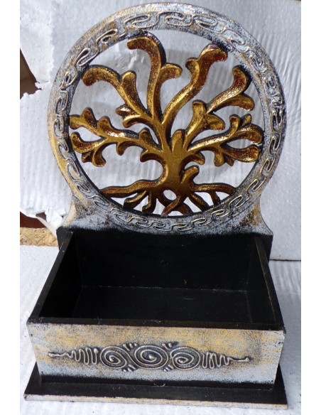 Scatola Portachiavi o svuota tasche anche muro in legno mdf con albero della vita argento cm 20x14x20